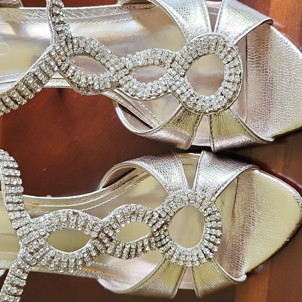 Aldo evening sandels with rhinestones, 38, antique gold